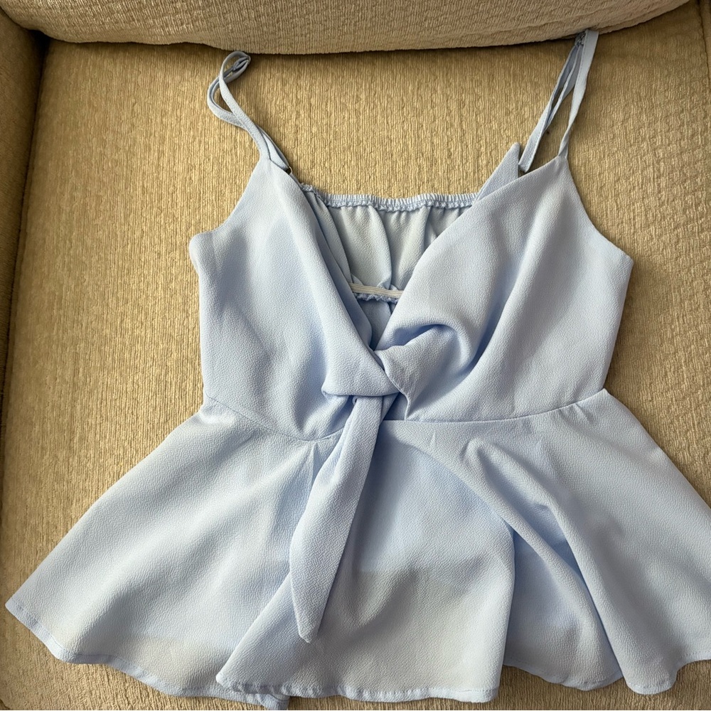 Light Blue Sleeveless Women's Tiefront Top